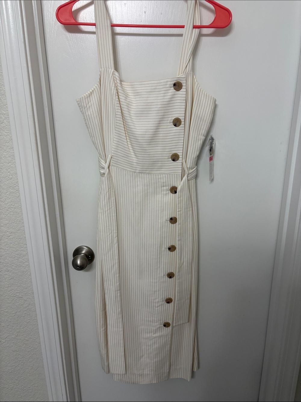 ANTONIO MELANI Cream Striped Button-Front Midi Dress